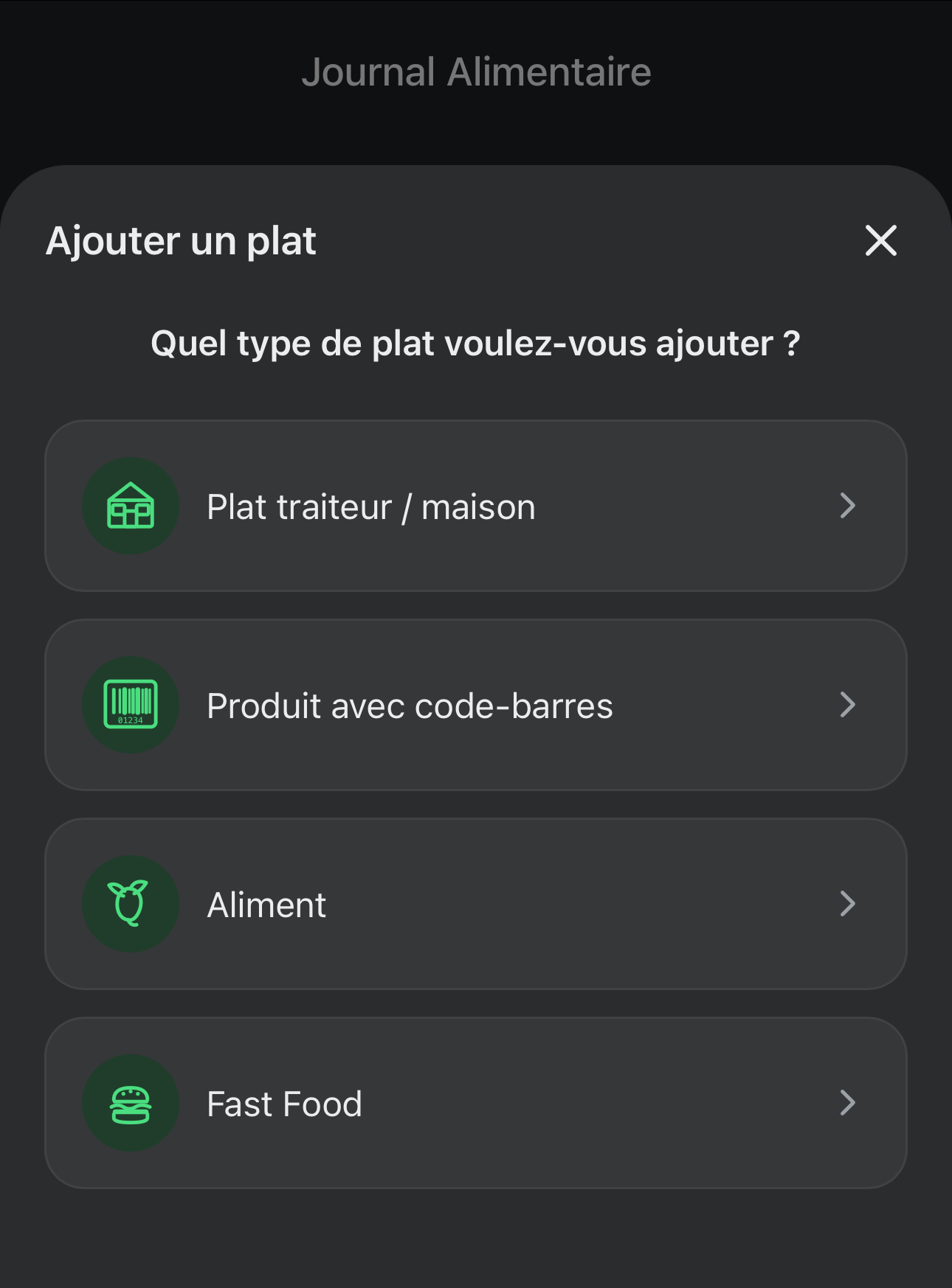Composition du menu fast food